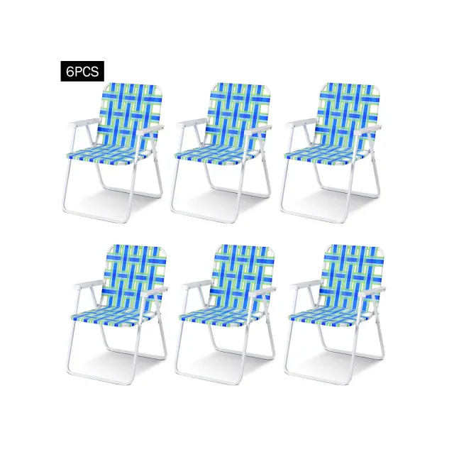 Costway 6pcs Folding Beach Chair Camping Lawn Webbing Chair Lightweight 1 Position Blue