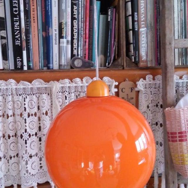 Beautiful light ball opaline orange and white 70s seventies France french retro vintage