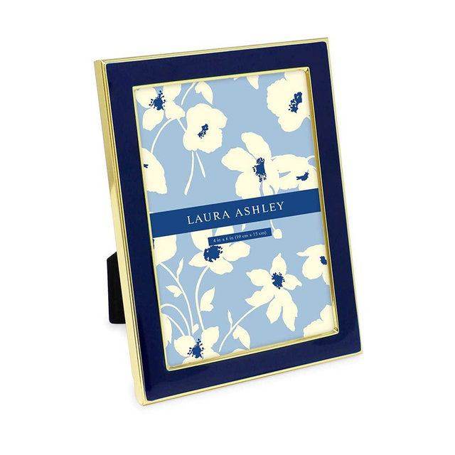 Laura Ashley 4x6 Navy Enamel Picture Frame, Gold Metal Edge with Easel, for Countertop, Counterspace, Tabletop Display, Bookshelf, Desk, Wall Décor, Photo Gallery (4x6, Navy W/Gold)