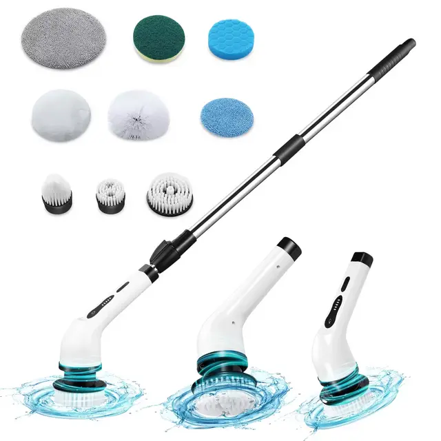 HOM Electric Spin Scrubber - Wireless Electric Cleaning Brush with 9 Brush Heads, 2 Speed Settings, For Bathrooms, Windows, Cars