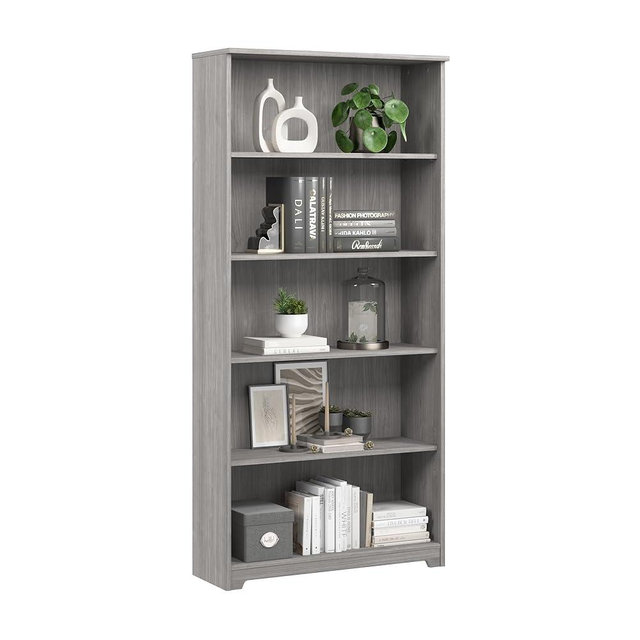 Bush Home Tall 5 Shelf Bookcase, Large Open Bookshelf, Sturdy Display Cabinet for Living Room or Home Office, Cabot Collection, Modern Gray