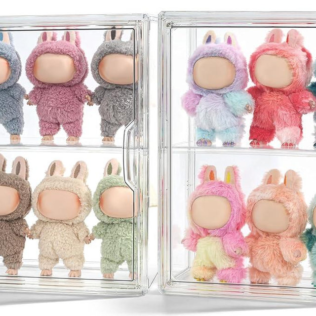 2 Pack Display Case Compatible with Labubu POP MART, Acrylic Clear Display Box Shelf for POP MART Labubu Doll
