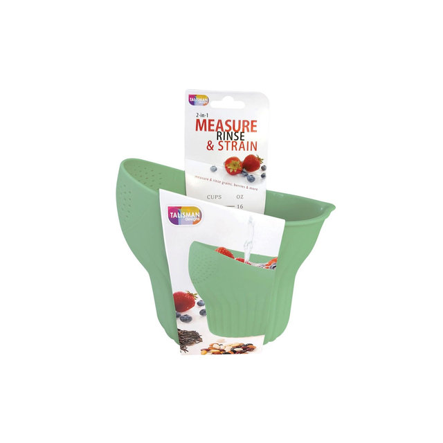 Talisman Designs 2-in-1 Measure Rinse & Strain for Grains, Fruit, and Beans, 2 Cups, Green