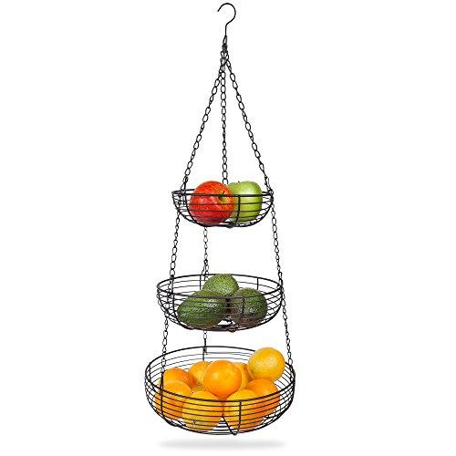 Home Intuition 3-Tier Hanging Basket Heavy Duty Wire, Round, Black