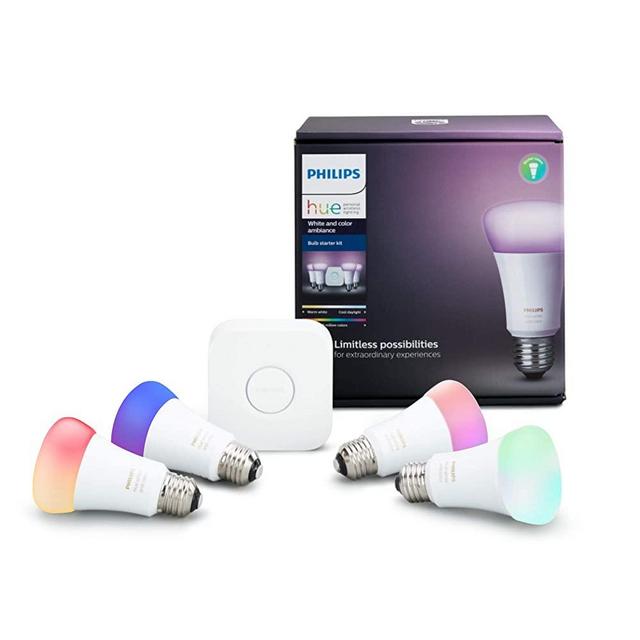 Philips Hue White & Color Ambiance A19 LED Smart Bulb Starter Kit, 4 A19 Bulbs and 1 Hue Hub, Compatible with Alexa