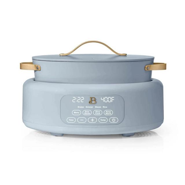Beautiful 10-in-1 Electric Multi-Cooker, 6-QT Capacity, 7 Preset Functions, Saute, Slow Cook, Braise, Steam, Dishwasher Safe, Oven Safe, Durable Stainless Steel Handles (Cornflower Blue)