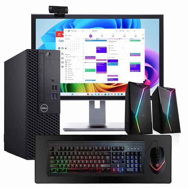 Dell OptiPlex 3060 Desktop | Intel i5 8th Gen | 16GB RAM | 500GB SSD | Win 11 Pro | 24" New LCD | RGB Keyboard + Mouse | RGB Speakers | 2K Webcam | Deskpad | Home & Office PC (Renewed)