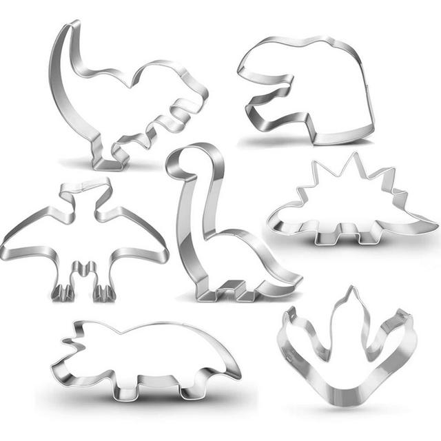 New Dinosaur Cookie Cutter Set-3 Inches-Dinosaur Footprint Head, Tyrannosaurus, Brontosaurs, Spinosaurus, Triceratops Dinosaurs Mold for Kids Dinosaur Birthday Party (7 piece)