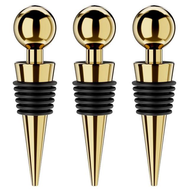 BETTFOR Wine Stoppers for Wine Bottles 3Pcs Vacuum Wine Bottle Stopper with Silicone Reusable Wine Corks, Leak proof Keep Fresh Suitable for Standard (Gold, 3 Pack)