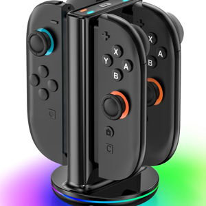 Switch 2 Joycon Charger with 9 RGBs, Switch 2 Controller Charger with Magnetic & Bi-Directional Design, 4 in 1 Joycon 2 Charging Dock Station Stand with Cable for Sega Genesis Console