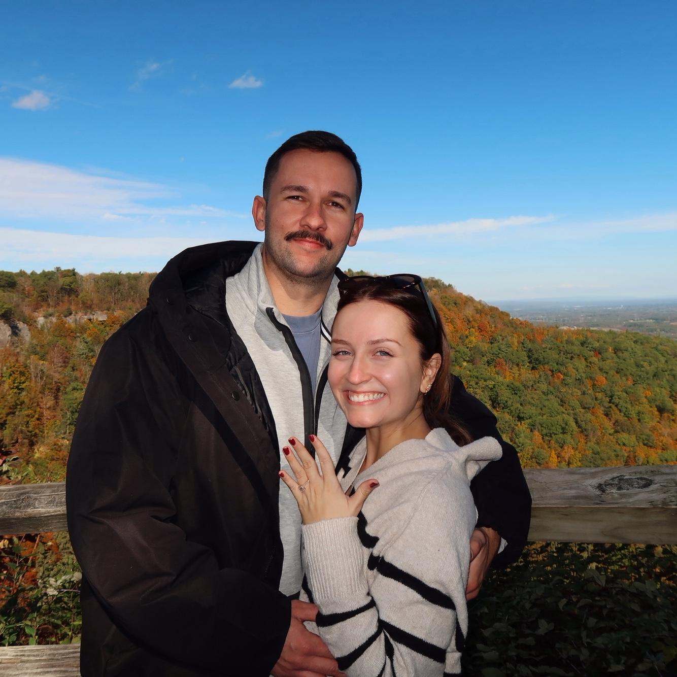 Garret proposed at Thatcher Park in New York surrounded by Sarah’s parents, Mary Lynn and David, and her brother Michael.