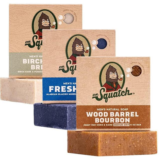 Dr. Squatch All Natural Bar Soap for Men, 3 Bar Variety Pack, Wood Barrel  Bourbon, Fresh