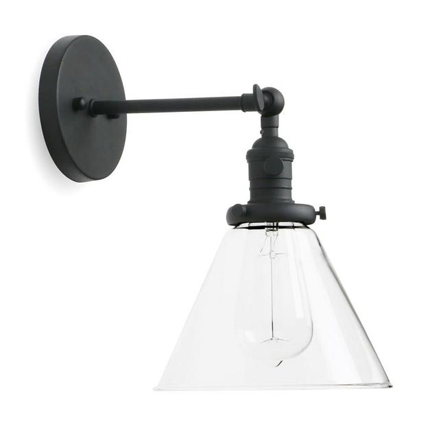 Permo Single Sconce with Funnel Flared Glass Clear Glass Shade 1-Light Wall Sconce Wall Lamp (Matt Black）