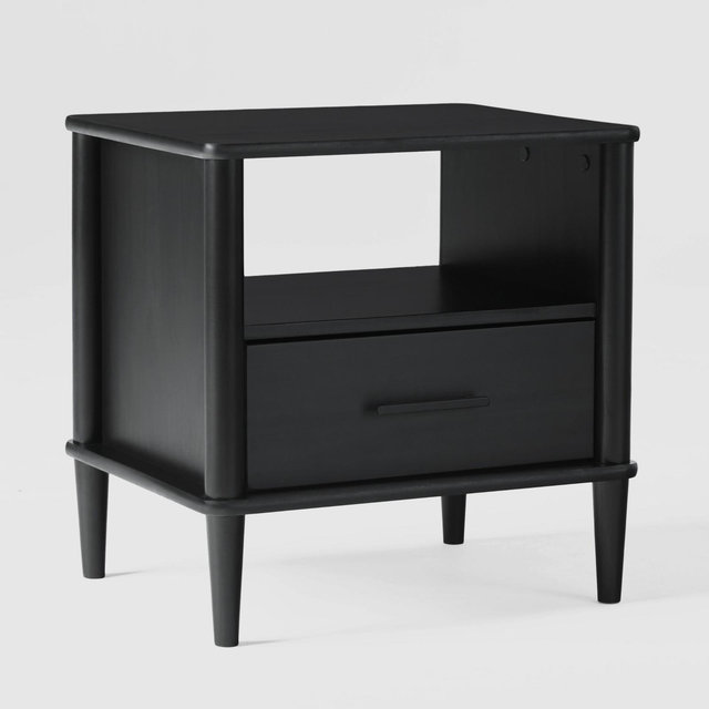 Transitional 1 Drawer Spindle Leg Wood Storage Nightstand Black - Saracina Home: Mid-Century Design, Bedroom Side Table