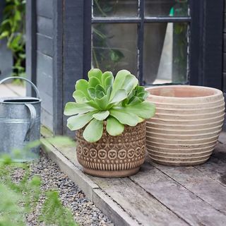 Embossed Planter with Reactive Glaze