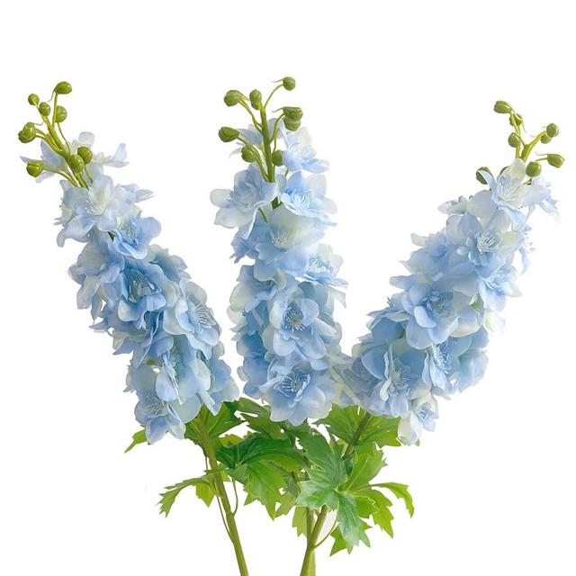 YalzoneMet 3 Pcs Blue Delphinium Artificial Flowers for Decoration, 31.5'' Long Stem Fake Larkspur Real Touch Lifelike Latex Delphinium, Flower for Home Outdoor Wedding Flora Table Centerpiece