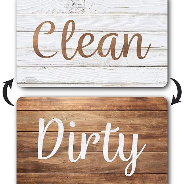 Dark Brown Wood Clean Dirty Dishwasher Magnet, Reversible Dish Washer Sign, Double Sided Strong Kitchen Flip Indicator, Bonus Universal Magnetic Plate, Dark Brown Wood Magnet