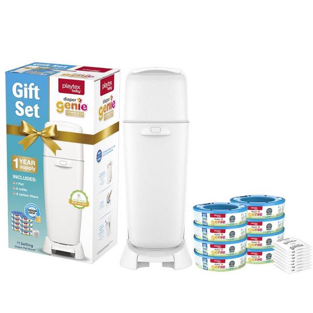 Playtex Diaper Genie Baby Registry Gift Set, Includes 1 Diaper Genie Complete Diaper Pail, 8 Diaper Genie Refills and 8 Diaper Genie Carbon Filters for Odor Control