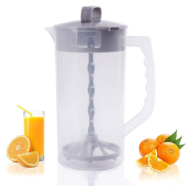 WELKOR 2 Quart/64oz Mixing Pitcher with Adjustable Plunger & Lid - BPA-Free, Leakproof Drink Container for Juice, Formula, Tea - Wide Mouth, Easy Clean, Vortex Mixing Technolog
