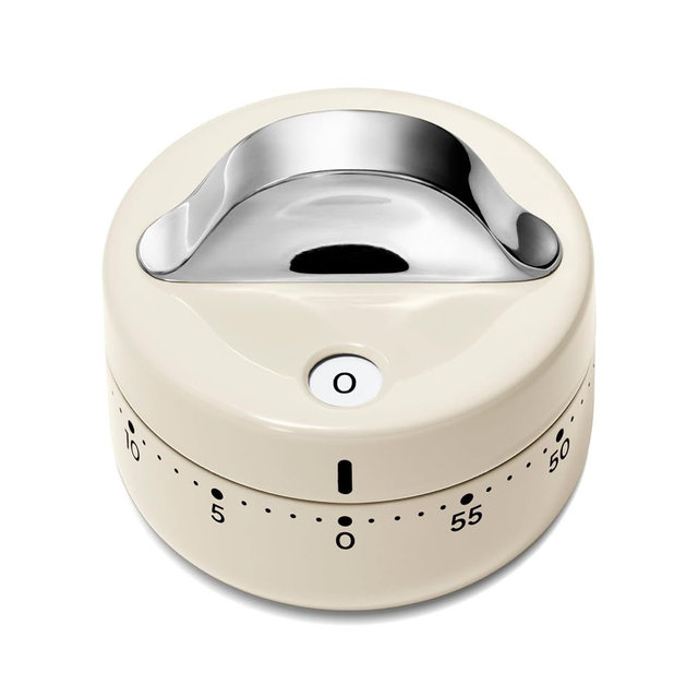Caraway Mechanical Kitchen Timer - Stainless Steel 60 Minute Wind Up Timer - Side and Top Display for Cooking, Baking, and Daily Routines - Cream
