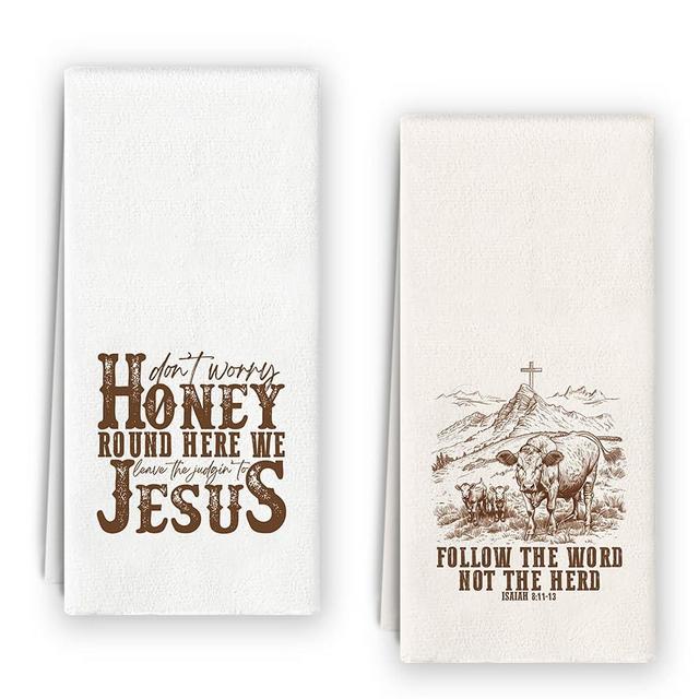 Bnzolyoia Western Kitchen Towels Set - Rustic Western Kitchen Bathroom Home Decor, Christian Western Hand Dish Tea Towels for Kitchen Decorative 16x24 Inch, Set of 2, Isaiah 8 11-13