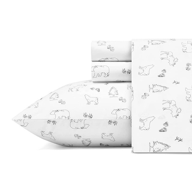 Eddie Bauer Home | Percale Collection | Bed Sheet Set - 100% Cotton, Crisp & Cool, Lightweight & Moisture-Wicking Bedding, King, Animal Tracks