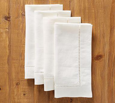 Linen Hemstitch Napkin, Set of 4 - White