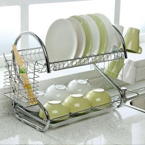 Sallymall - 2-Tier Dish Rack and DrainBoard, 20.2" x15" x10" Kitchen Chrome Cup Dish Drying Rack Tray Cultery Dish Drainer