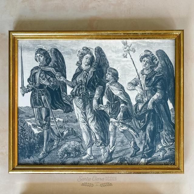 Santa Clara Design, Three Archangels Michael, Gabriel, and Raphael Vintage Print