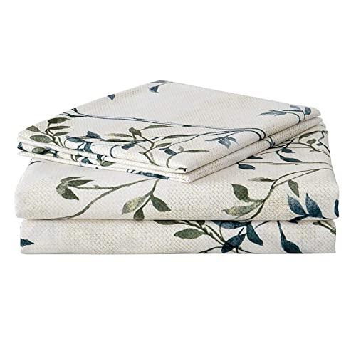 JSD Leaves Printed Sheet Set Queen Size, 4 Piece Brushed Microfiber Fitted Sheet 16" Extra Deep Pocket, Hypoallergenic Wrinkle Free Soft Durable