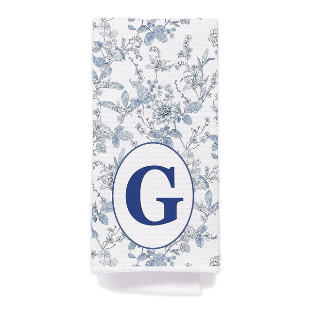 Chinoiserie Monogrammed Hand Towels for Bathroom - Monogram Hand Towels, Monogrammed Kitchen Towels with Intial G, Blue Chinoiserie Decor, G Initial Gifts for Women/Men/Girls, G Monogram Gifts565