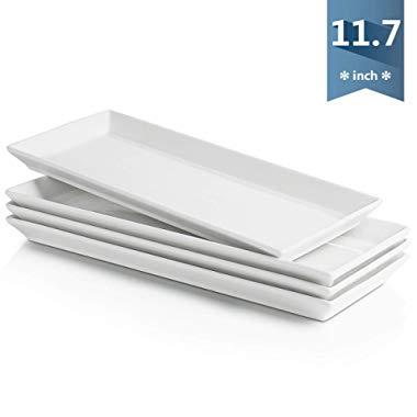 Sweese 701.101 White Rectangular Platters, Porcelain Serving Plates for Parties - 11.7 Inch, Set of 4