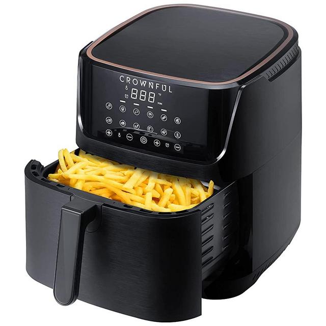 CROWNFUL 7 Quart Air Fryer, Oilless Electric Cooker with 12 Cooking Functions, LCD Digital Touch Screen with Precise Temperature Control, Nonstick Basket, 1700W, UL Listed-Black