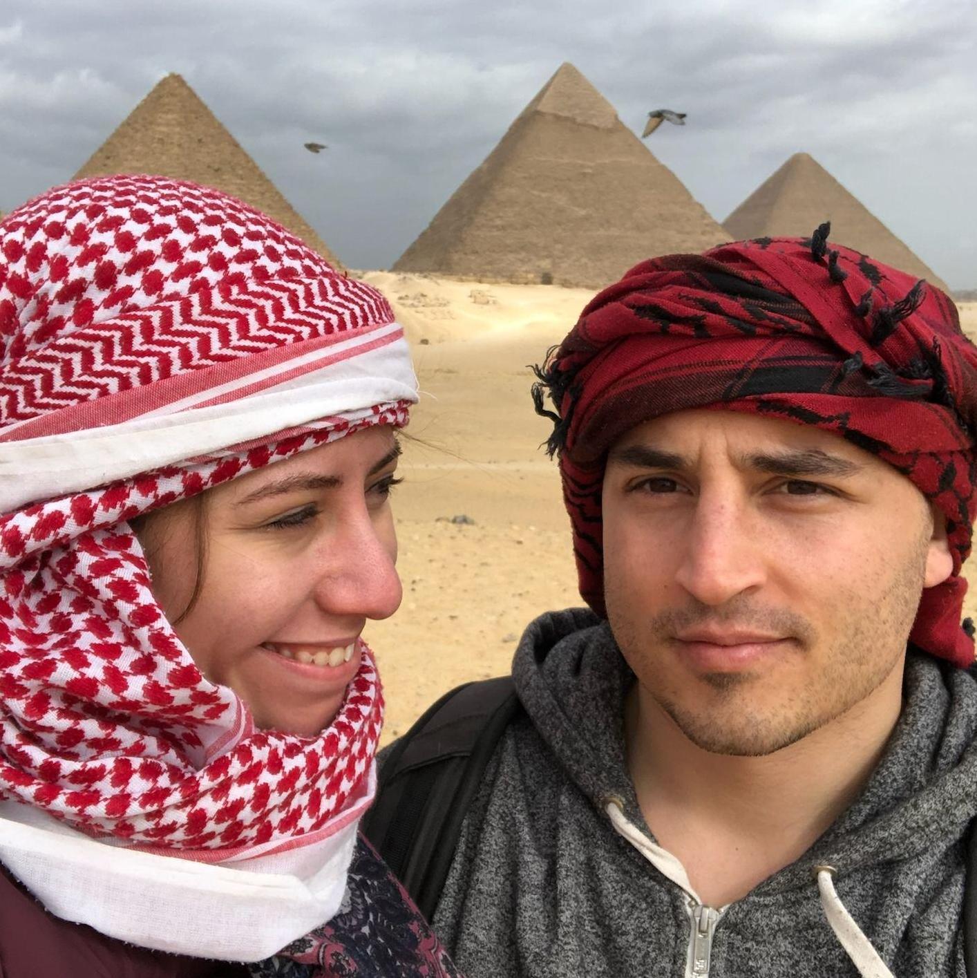 Trying out our desert looks in Egypt 2018