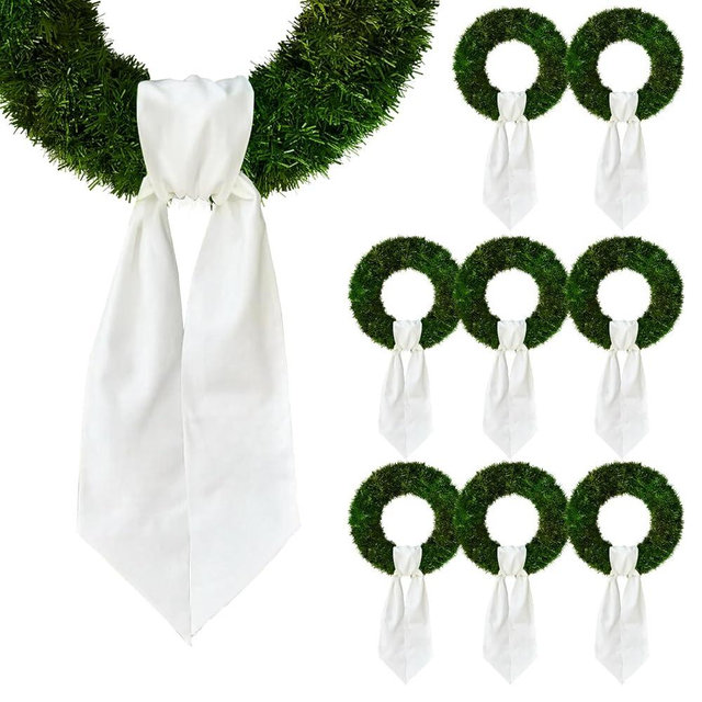 8 Pcs Christmas Wreath Sash for Front Door, Xmas White Cotton Linen Sash Accessories for Wreaths Thanksgiving Decorations