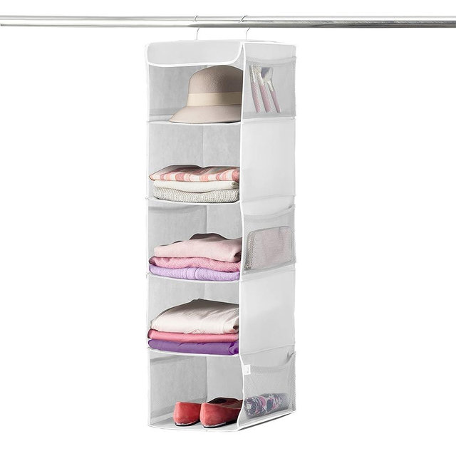 ZOBER Hanging Closet Organizer, 5-Shelf - Hanging Storage Organizer Shelves for Clothes, Towels, Toys - College Dorm Room, Nursery, & Home Closet
