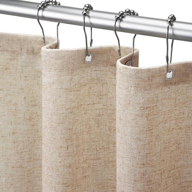 Awellife Linen Shower Curtain Beige Shower Curtains for Bathroom Natural Cloth Cotton Fabric Liner Flax Tan 72 x 72 Inch Modern