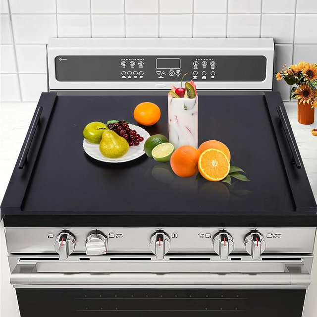 Noodle Board Stove Cover with Extended Handles- Stove Top Cover for Gas Burner & Electric Stove, 30 x 22 inch Sink Cover, RV Stove Cover for Counter Space, Decorative Tray for Kitchen (Black)