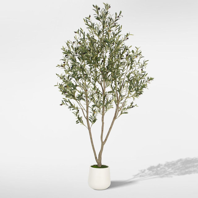Romswi Olive Faux Tree, 7ft Tall Artificial Olive Tree with White Tall Pot, with Natural Leaves Lifelike Fruits for Home Office Decor Indoor