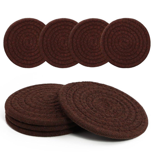 Coasters Set of 4 for Drinks, Cotton Woven 4 Colors Absorbent Boho Coasters for Home Decor Cups - Hot or Cold Drink Thickened (Mocha Mousse Color)