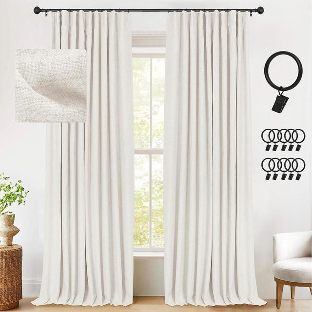 INOVADAY Thermal Sliding Door Curtains 100% Blackout Curtains for Bedroom, Sliding Glass Door Drapes Extra Wide for Patio Linen Textured Farmhouse Window Treatment, Beige, 1 Panel, W50xL96