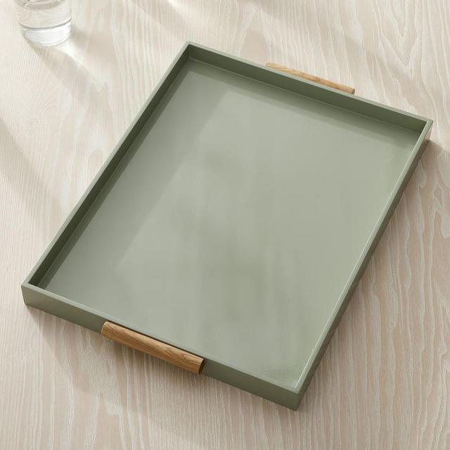 Exposed Wood Barrel Handled Rectangular Tray, Pale Harbor
