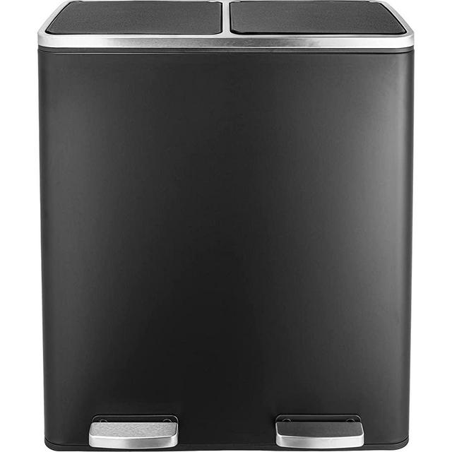 AthLike 60L(16 Gal ) Dual Trash Can, Stainless Steel Kitchen Garbage Can, Double Compartment Classified Rubbish Bin, Recycle Dustbin w/Plastic Inner Buckets, Handle, Soft-Close Lid, Airtight (Black)