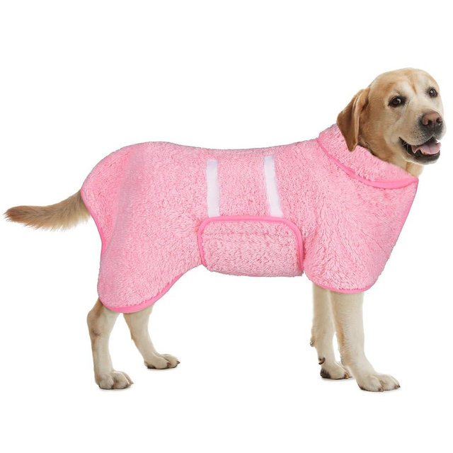 Bienbee Dog Bathrobe, Quick Drying Super Absorbent Dog Robes for After Bath, Warm Keeping Dogs Towel, Dogs Bath Supplies, Pink L