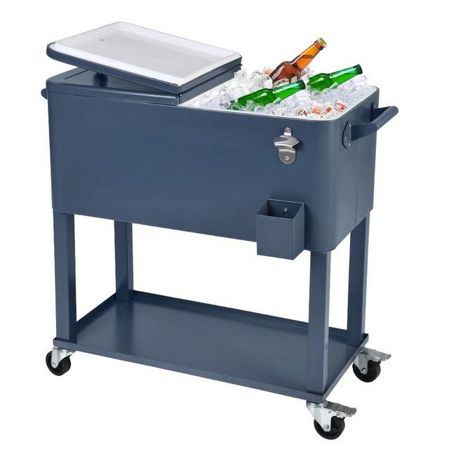 UPHA 80 Quart Rolling Outdoor Cooler, Patio Cooler Cart on Wheels, Portable Drink Beverage Bar for Patio Pool Party, Ice Chest with Shelf and Bottle Opener,Gray