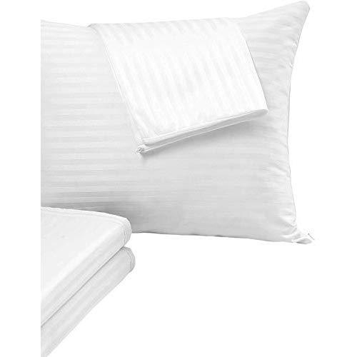 4 Pack Pillow Protectors Queen 20x30 Inches Life Time Replacement Tight Weave 3 Micron Pore Size Enhanced Protection 100% Cotton Sateen High Thread Count 400 Style Zippered White Hotel Quality Cov