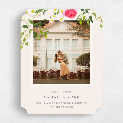 Beige Ticket Wedding Save the Date - Dicha Photo
