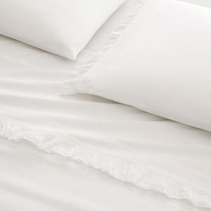White Queen Flat Sheet - Astor Ruffle Washed-Percale Sheets