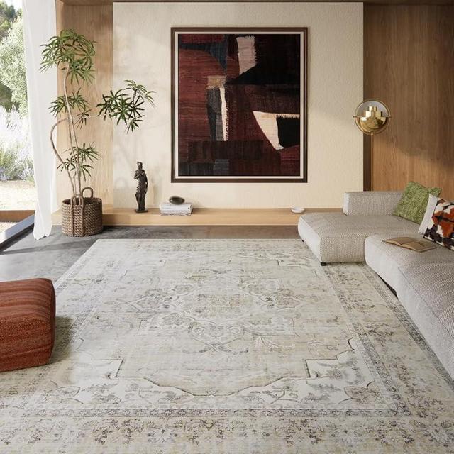 8x10 Area Rugs Washable Rug: Large Living Room Rug Stain Resistant Distressed Vintage Boho Rug Non Slip Low Pile Faux Wool Soft Area Rug for Bedroom Bedside Indoor Farmhouse Kids Playroom Dining Room