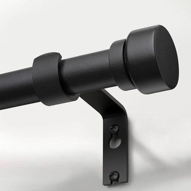 Modern Matte Black Curtain Rods for Windows 72 to 144 Inches Adjustable Length Heavy Duty 1" Diameter Window Curtain Rod with Solid Metal Finials for Outdoor Farmhouse Bedroom Kitchen Living Room